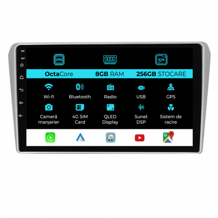 Avensis (2002 - 2008) - Navigatie Dedicata Toyota Avensis (2002 - 2008), 9 Inch, 8Gb Ram, 256Gb stocare, Carplay