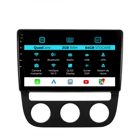 Golf 5 (2004 - 2009) - Navigatie Android Dedicata Volkswagen Golf5/Jetta (2004-2009), 10Inch, 2Gb Ram, 64Gb Stocare, Carplay