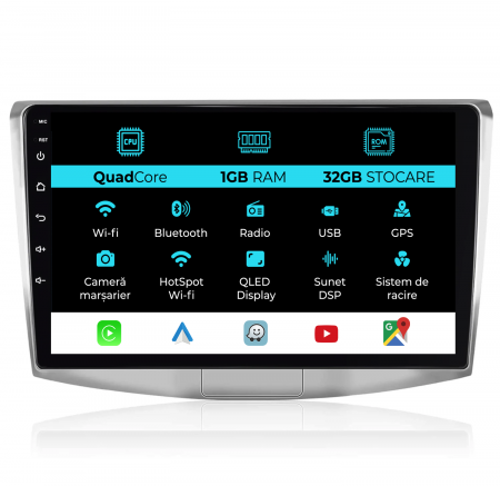 Navigatie Android Dedicata Volkswagen Passat B6, B7, CC (2005 -2015),10Inch, 1Gb Ram, 32Gb Stocare, Carplay