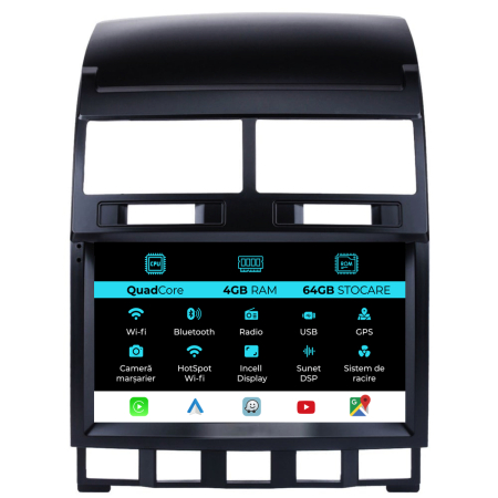 Touareg (2003 - 2010) - Navigatie Android Volkswagen Touareg (2003-2010),QuadCore, 9Inch, 4Gb Ram, 64Gb Stocare, Carplay