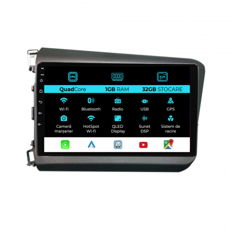 Civic IX Sedan  (2011 - 2015) - Navigatie Dedicata Honda Civic IX Sedan (2011-2015), 9Inch, 1Gb Ram, 32Gb Stocare, Carplay