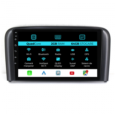 S80 (1998 - 2006) - Navigatie Dedicata Volvo S80 (1998-2006), 9Inch, 2Gb Ram, 64Gb Stocare, Carplay