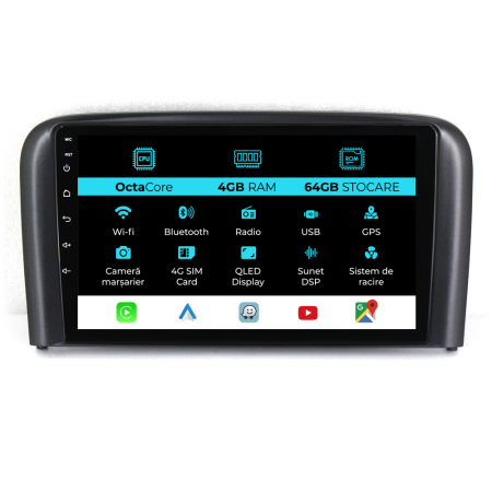 S80 (1998 - 2006) - Navigatie Dedicata Volvo S80 (1998-2006), 9Inch, 4Gb Ram, 64Gb Stocare, Carplay