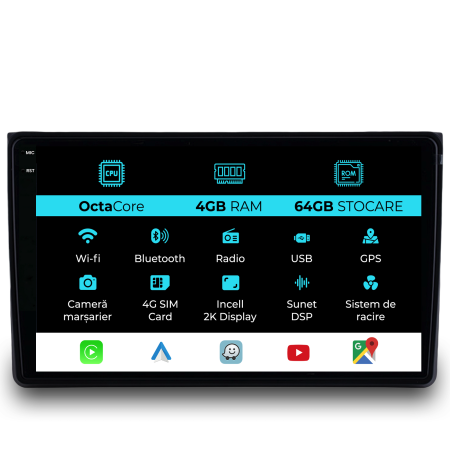 A4 B6/B7 (2000 - 2008) - Navigatie Dedicata Audi A4 (2001-2008), 2K, 4Gb Ram, 64Gb Stocare, Carplay