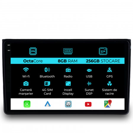 A4 B6/B7 (2000 - 2008) - Navigatie Dedicata Audi A4 (2001-2008), 9Inch, 8Gb Ram, 256Gb Stocare, Carplay