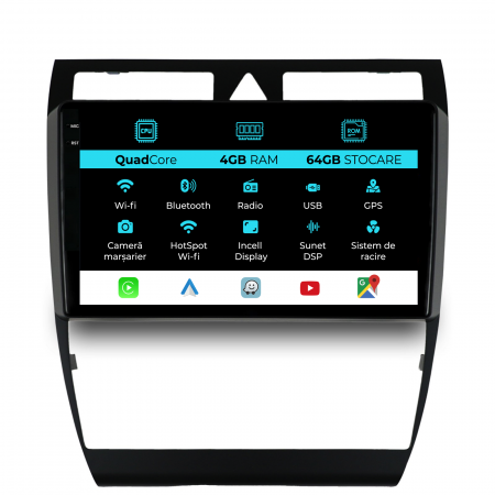 A6 C5 (2000 - 2004) - Navigatie Dedicata Audi A6 C5 (2000-2004), QuadCore, 9Inch, 4Gb Ram, 64Gb Stocare, Carplay