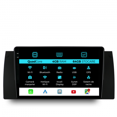 Seria 5 E39 (1995 - 2003) - Navigatie Dedicata BMW Seria5 E39/X5 E53 (1995-2003),QuadCore, 9Inch, 4Gb Ram, 64Gb Stocare, Carplay