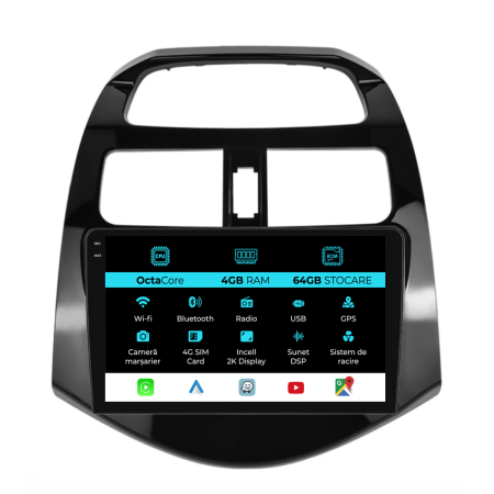 Spark (2009-2015) - Navigatie Dedicata Chevrolet Spark (2009-2015), 2K, 4Gb Ram, 64Gb Stocare, Carplay