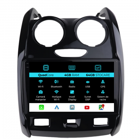 Duster (2010 - 2020) - Navigatie Dedicata Dacia Duster (2010-2020),QuadCore, 9Inch, 4Gb Ram, 64Gb Stocare, Carplay