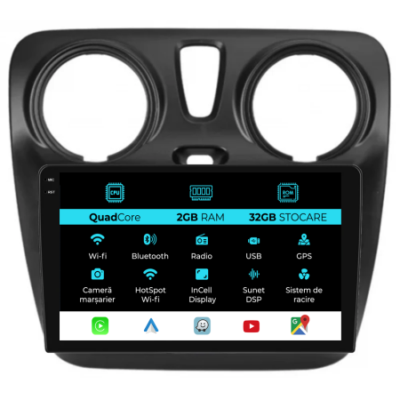 Navigatii Dedicate - Navigatie Dedicata Dacia Lodgy (2012 - 2020), 9 Inch, 2Gb Ram, 32Gb Stocare, Android Auto, Carplay