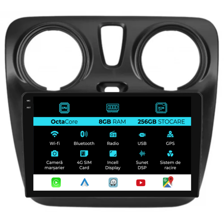 Navigatii Dedicate - Navigatie Dedicata Dacia Lodgy (2012 - 2020), 9 Inch, 8Gb Ram, 256Gb Stocare, Android Auto, Carplay