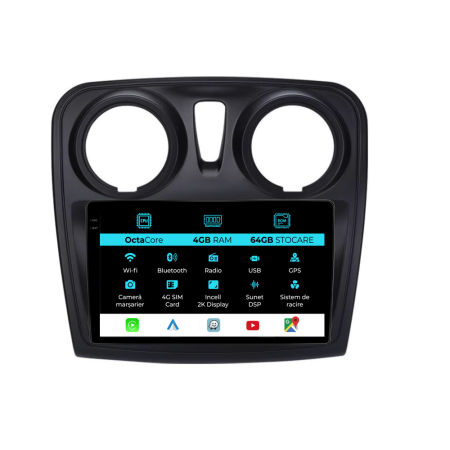 Logan (2012-2020) - Navigatie Dedicata Dacia Logan (2012 - 2020), 2K, 4Gb Ram, 64Gb Stocare, Android Auto, Carplay
