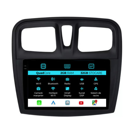 Logan (2012-2020) - Navigatie Dedicata Dacia Logan (2012 - 2020), 9 Inch, 2Gb Ram, 32Gb Stocare, Android Auto, Carplay