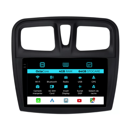 Logan (2012-2020) - Navigatie Dedicata Dacia Logan (2012 - 2020), 9 Inch, 4Gb Ram, 64Gb Stocare, Android Auto, Carplay