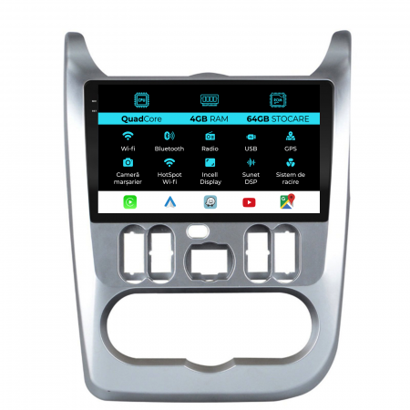 Sandero (2010 - 2020) - Navigatie Dedicata Dacia Logan/Duster/Sandero (2008-2013),QuadCore, 9Inch, 4Gb Ram, 64Gb Stocare, Carplay