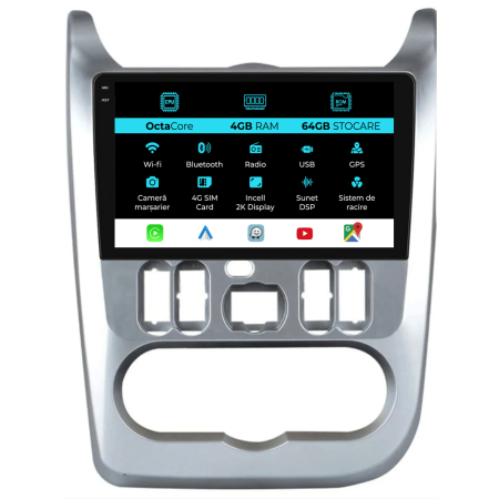 Sandero (2010 - 2020) - Navigatie Dedicata Dacia Logan/Duster/Sandero (2008-2013), 2K, 4Gb Ram, 64Gb Stocare, Carplay