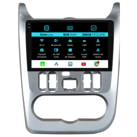 Sandero (2010 - 2020) - Navigatie Dedicata Dacia Logan/Duster/Sandero (2008-2013), 2K, 8Gb Ram, 256Gb Stocare, Carplay