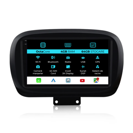 500X (2014 - 2020) - Navigatie Dedicata Fiat 500x (2014-2020), 2K, 4Gb Ram, 64Gb Stocare, Carplay