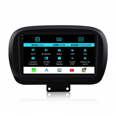 500X (2014 - 2020) - Navigatie Dedicata Fiat 500x (2014-2020), 9Inch, 4Gb Ram, 64Gb Stocare, Carplay