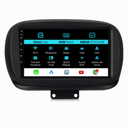 500X (2014 - 2020) - Navigatie Dedicata Fiat 500x (2014 - 2020), 9Inch, 6Gb Ram, 128Gb Stocare, Carplay