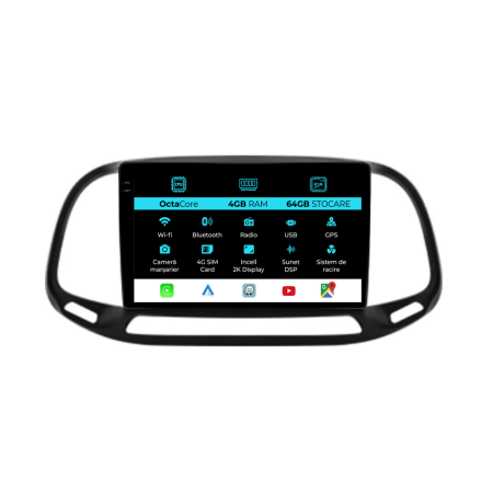 Doblo (2015 - 2019) - Navigatie Dedicata Fiat Doblo (2015-2019), 2K, 4Gb Ram, 64Gb Stocare, Carplay