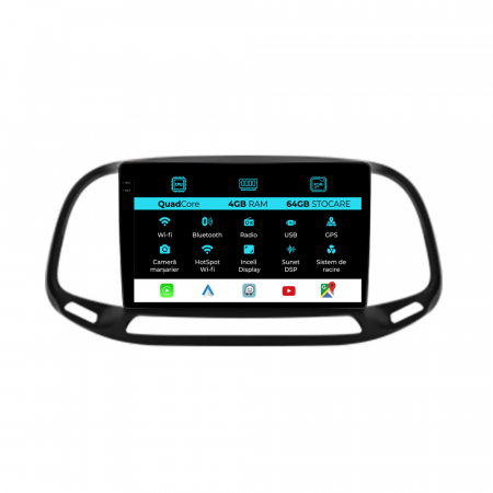 Doblo (2015 - 2019) - Navigatie Dedicata Fiat Doblo (2015-2019),QuadCore, 9Inch, 4Gb Ram, 64Gb Stocare, Carplay