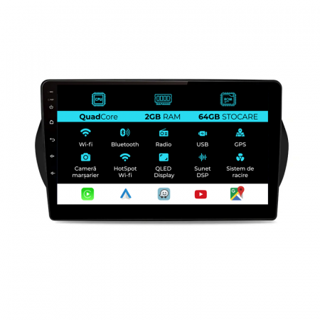 Fiorino/Qubo (2008 - 2017) - Navigatie Dedicata Fiat Fiorino/Qubo (2008 - 2017), 10Inch, 2Gb Ram, 64Gb Stocare, Carplay