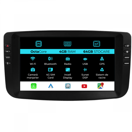 Linea (2012-2015) - Navigatie Dedicata Fiat Linea, Punto (2012-2018), 9Inch, 4Gb Ram, 64Gb Stocare, Carplay