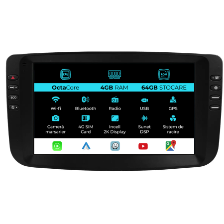Linea (2012-2015) - Navigatie Dedicata Fiat Linea, Punto (2012-2018), 2K, 4Gb Ram, 64Gb Stocare, Carplay