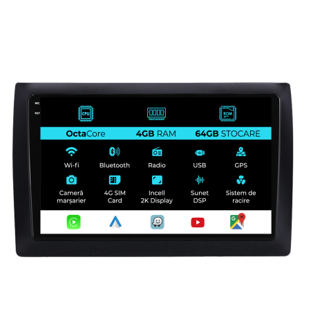 Stilo (2001-2010) - Navigatie Dedicata Fiat Stilo (2001-2011), 2K, 4Gb Ram, 64Gb Stocare, Carplay