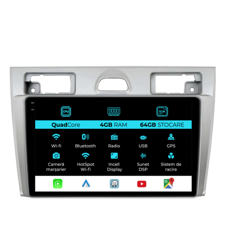 Fiesta (2004 - 2009) - Navigatie Dedicata Ford Fiesta (2006-2011),QuadCore, 9Inch, 4Gb Ram, 64Gb Stocare, Carplay
