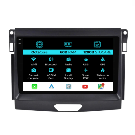 Ranger (2015-2020) - Navigatie Dedicata Ford Ranger (2015-2020), 9Inch, 6Gb Ram, 128Gb Stocare, Carplay