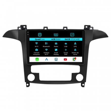 S-MAX (2006 - 2015) - Navigatie Dedicata Ford S-Max (2006 - 2015),QuadCore, 9Inch, 4Gb Ram, 64Gb Stocare, Carplay, Clima automata