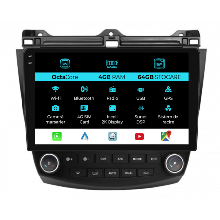 Accord VII (2003 - 2008) - Navigatie Dedicata Honda Accord VII (2003 - 2008), 2K, 4Gb Ram, 64Gb Stocare, Carplay