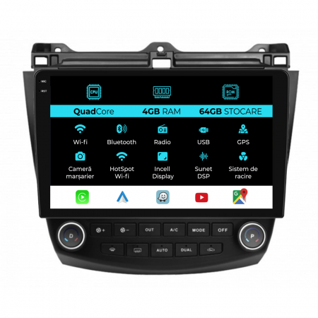 Accord VII (2003 - 2008) - Navigatie Dedicata Honda Accord VII (2003 - 2008),QuadCore, 10Inch, 4Gb Ram, 64Gb Stocare, Carplay