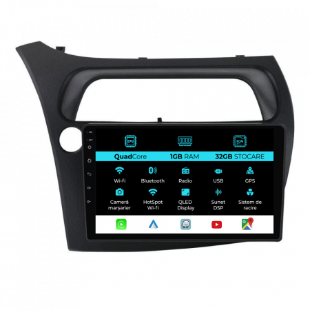 Civic VIII Hatchback (2006 - 2011) - Navigatie Dedicata Honda Civic Hatchback (2006 - 2011), 9Inch, 1Gb Ram, 32Gb Stocare, Carplay