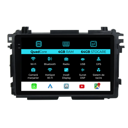 HR-V 2 (2014-2021) - Navigatie Dedicata Honda HR-V (2014-2021),Quadcore, 10Inch, 4Gb Ram, 64Gb Stocare, Carplay