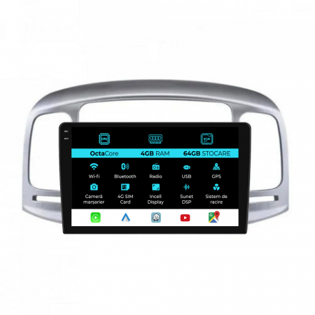 Accent (2005 - 2012) - Navigatie Dedicata Hyundai Accent (2007-2012), 9Inch, 4Gb Ram, 64Gb Stocare, Carplay