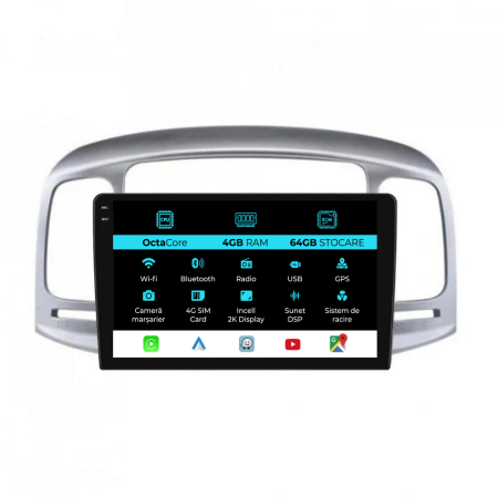 Accent (2005 - 2012) - Navigatie Dedicata Hyundai Accent (2007-2012), 2K, 4Gb Ram, 64Gb Stocare, Carplay