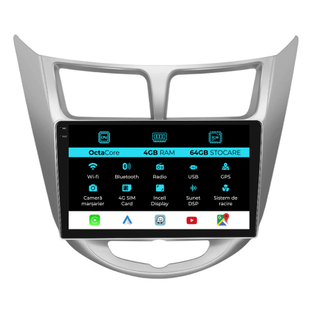 Accent (2010-2016) - Navigatie Dedicata Hyundai Accent (2011-2016), 9 Inch, 4Gb Ram, 64Gb Stocare, Android Auto, Carplay