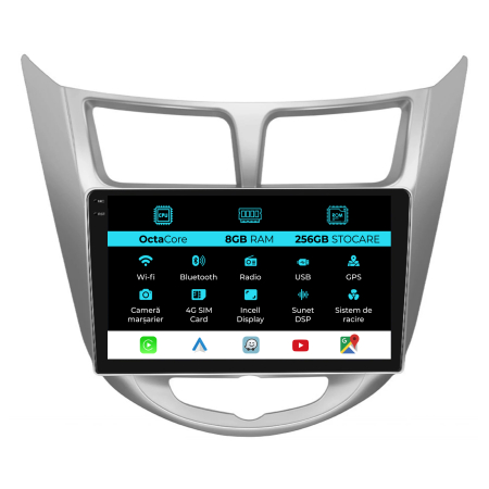 Accent (2010-2016) - Navigatie Dedicata Hyundai Accent (2011-2016), 9 Inch, 8Gb Ram, 256Gb Stocare, Android Auto, Carplay