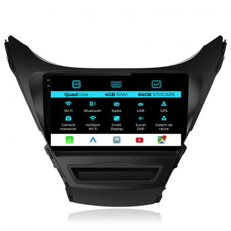 Elantra (2010-2016) - Navigatie Dedicata Hyundai Elantra (2010-2016),QuadCore, 9Inch, 4Gb Ram, 64Gb Stocare, Carplay