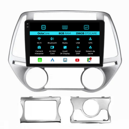 I20 (2011-2014) - Navigatie Dedicata Hyundai I20 (2011-2015), 2K, 8Gb Ram, 256Gb Stocare, Carplay