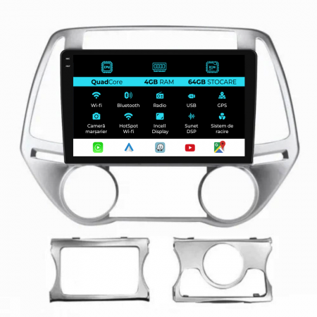 I20 (2011-2014) - Navigatie Dedicata Hyundai I20 (2011-2015),QuadCore, 9Inch, 4Gb Ram, 64Gb Stocare, Carplay