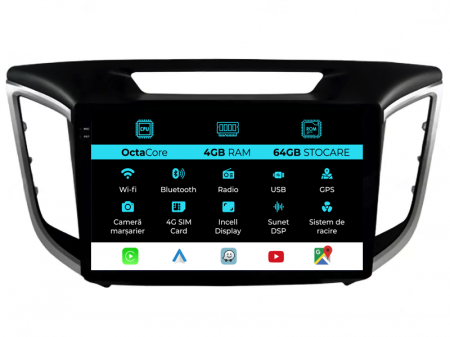 IX25 (2015-2018) - Navigatie Dedicata Hyundai IX25 (2015-2019), 10Inch, 4Gb Ram, 64Gb Stocare, Carplay