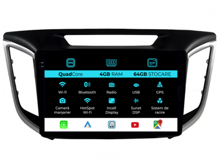 IX25 (2015-2018) - Navigatie Dedicata Hyundai IX25 (2015-2019),QuadCore, 10Inch, 4Gb Ram, 64Gb Stocare, Carplay