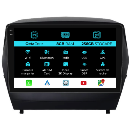 IX35 (2009-2015) - Navigatie Dedicata Hyundai IX35 (2009-2015), 2K, 8Gb Ram, 256Gb stocare, Carplay