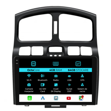Santa Fe (2000-2006) - Navigatie Dedicata Hyundai Santa Fe (2000-2006), 2K, 4Gb Ram, 64Gb Stocare, Carplay
