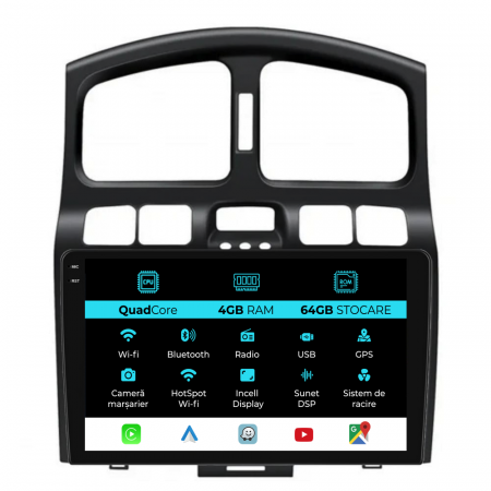Santa Fe (2000-2006) - Navigatie Dedicata Hyundai Santa Fe (2000-2006),QuadCore, 9Inch, 4Gb Ram, 64Gb Stocare, Carplay