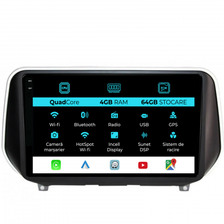 SantaFe (2018-2024) - Navigatie Dedicata Hyundai SantaFe (2018-2024),QuadCore, 9Inch, 4Gb Ram, 64Gb Stocare, Carplay